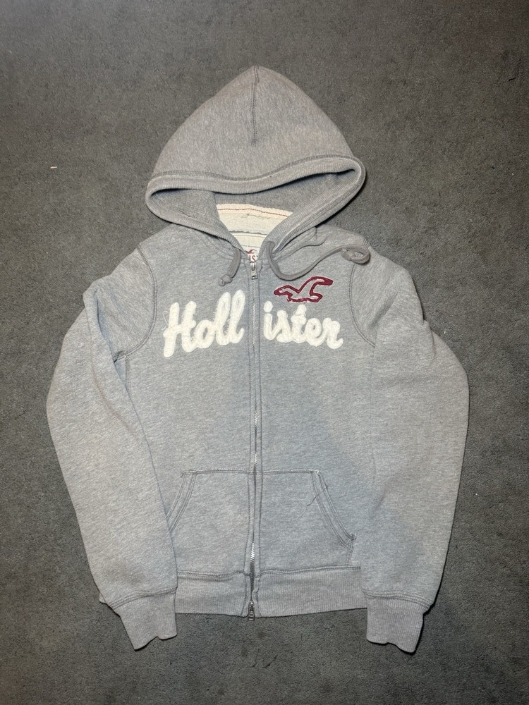 Hollister Womens Zip Up Hoodie Gray Size Large  Logo Spellout Y2K