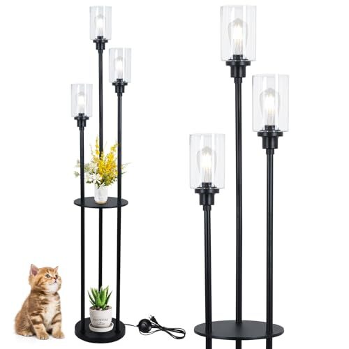Floor Lamps for Living Room, 3-Lights Modern Floor Lamp with Glass Black