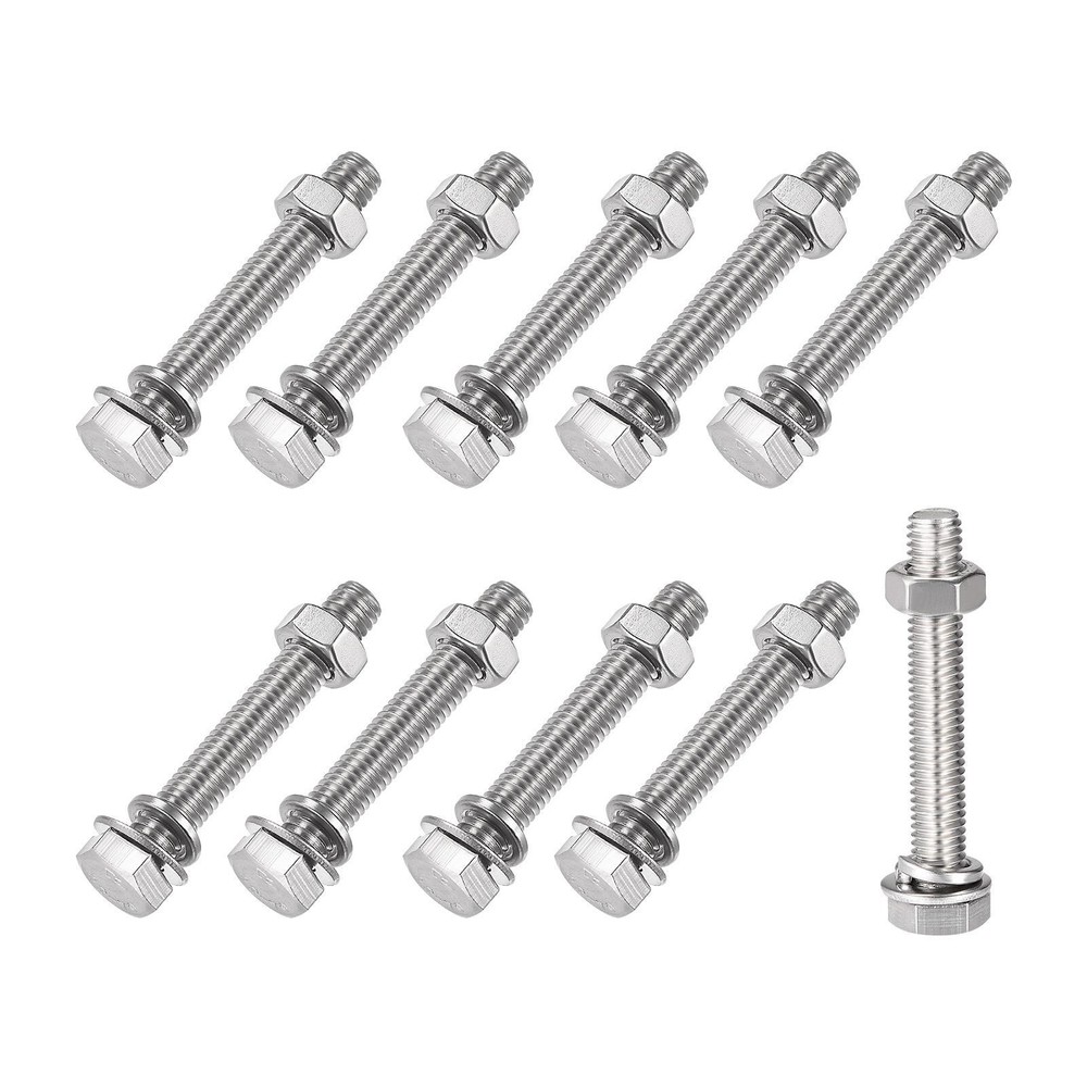 Hex Head Screws Bolts, Nuts, Flat & Lock Washers Kits (M8x50mm) 10Sets