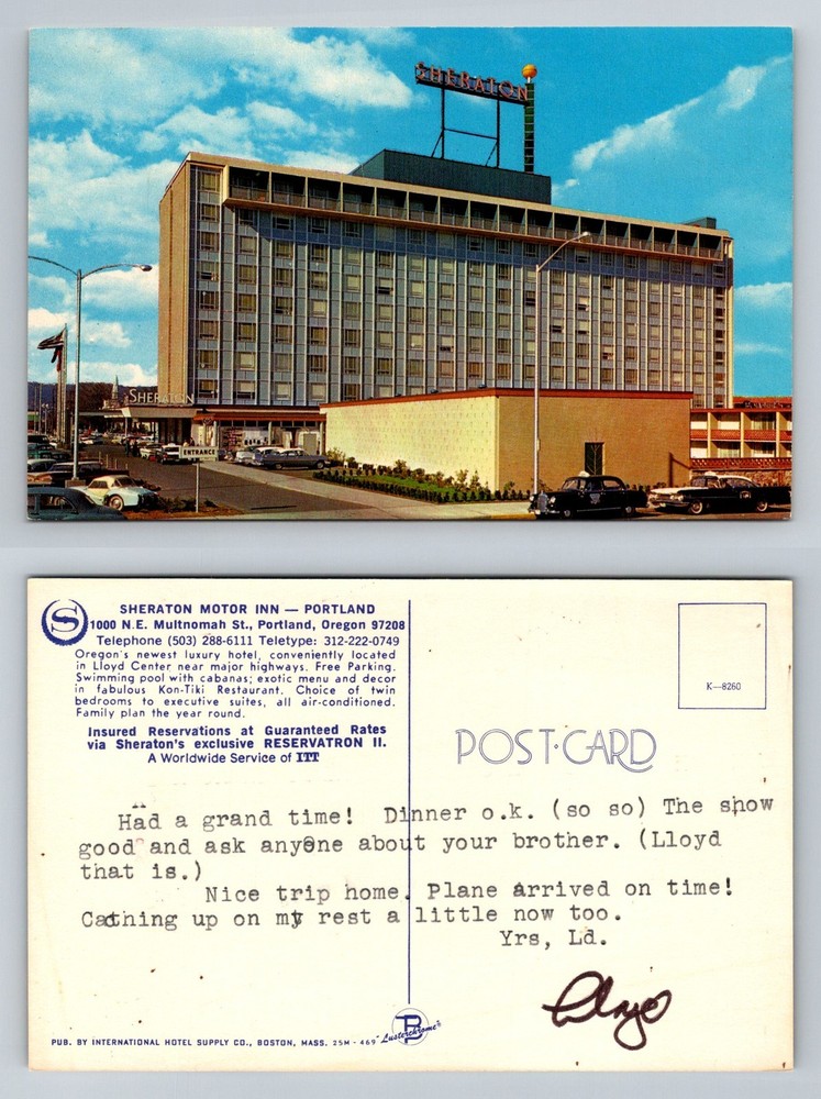 Portland, OR-Oregon, Sheraton Motor Inn Front Entrance Vintage Postcard