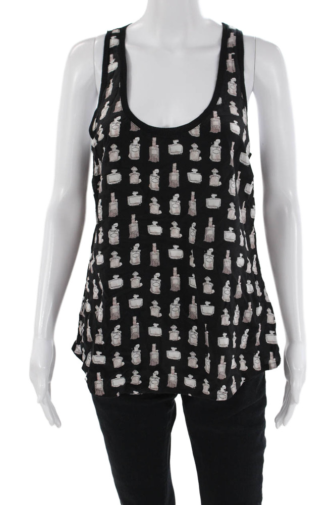 Joie Womens Silk Geometric Sleeveless Scoop Neck Tank Top Black Size MFree Shipping in US $100+ Orders | $6.95 Orders Below