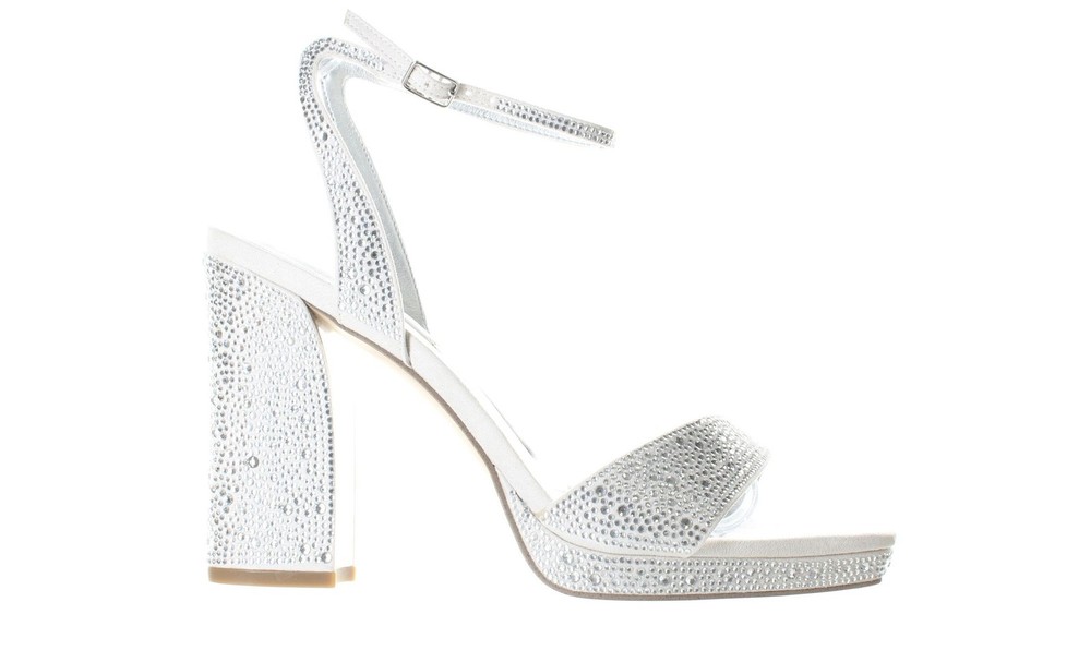 Franco Sarto Womens L-Daffy2 Silver Ankle Strap Heels Size 9.5 7682836