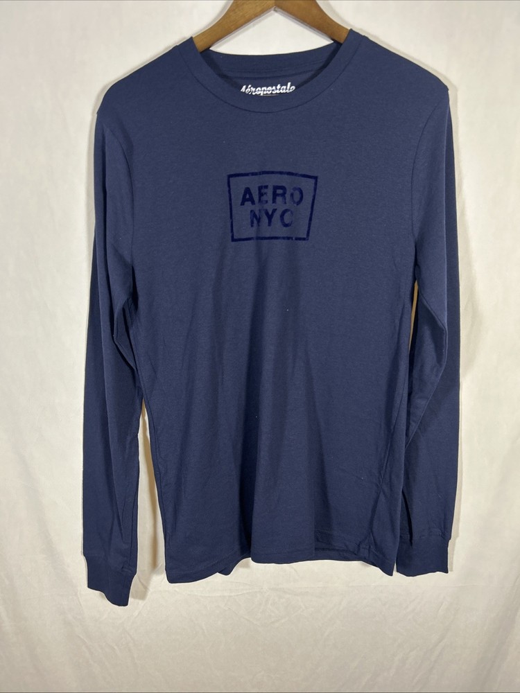 Aeropostale AERO NYC Long Sleeve T Shirt Mens Medium Blue Graphic Logo Tee