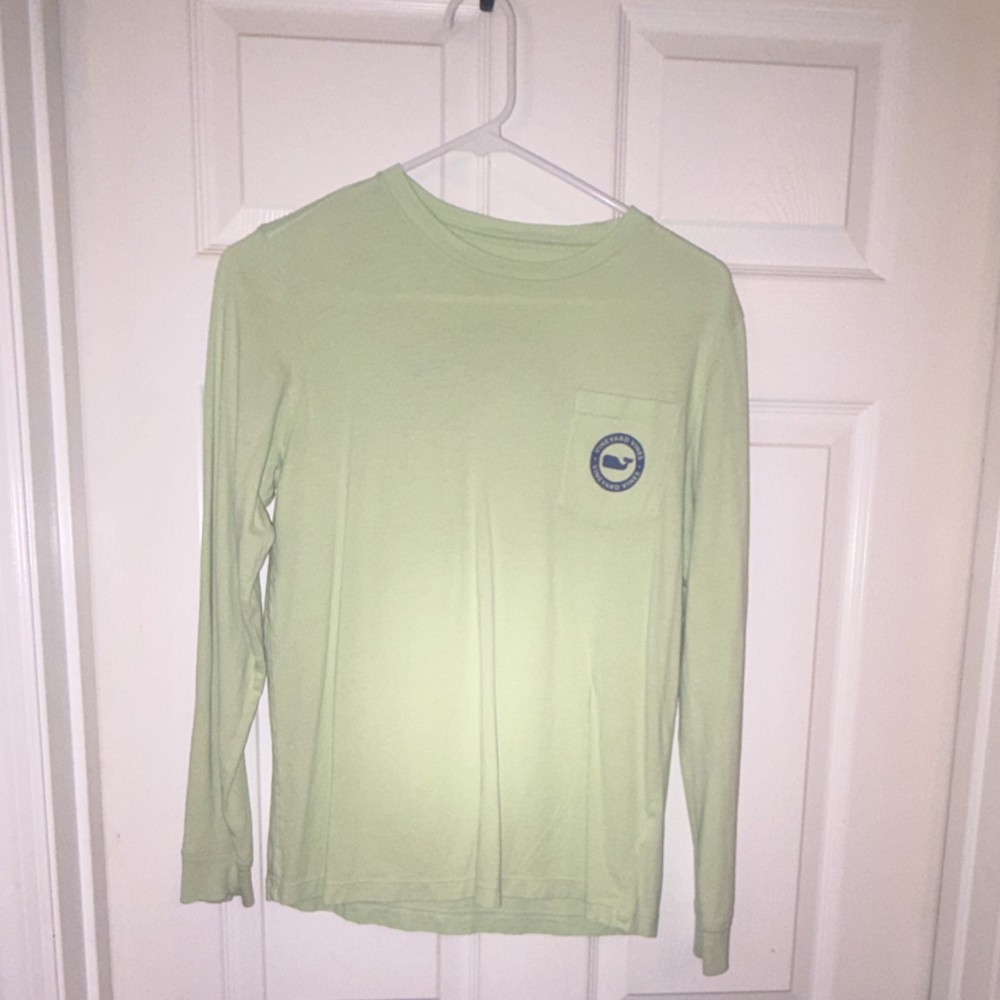 Vineyard Vines Boys Light Green Long Sleeve Pocket T-Shirt L (16) 100% Cotton
