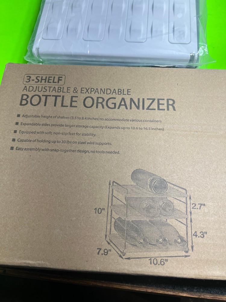 3 Shelf Bottle Organizer Adjustable Height Expandable Storage Easy to Assemble