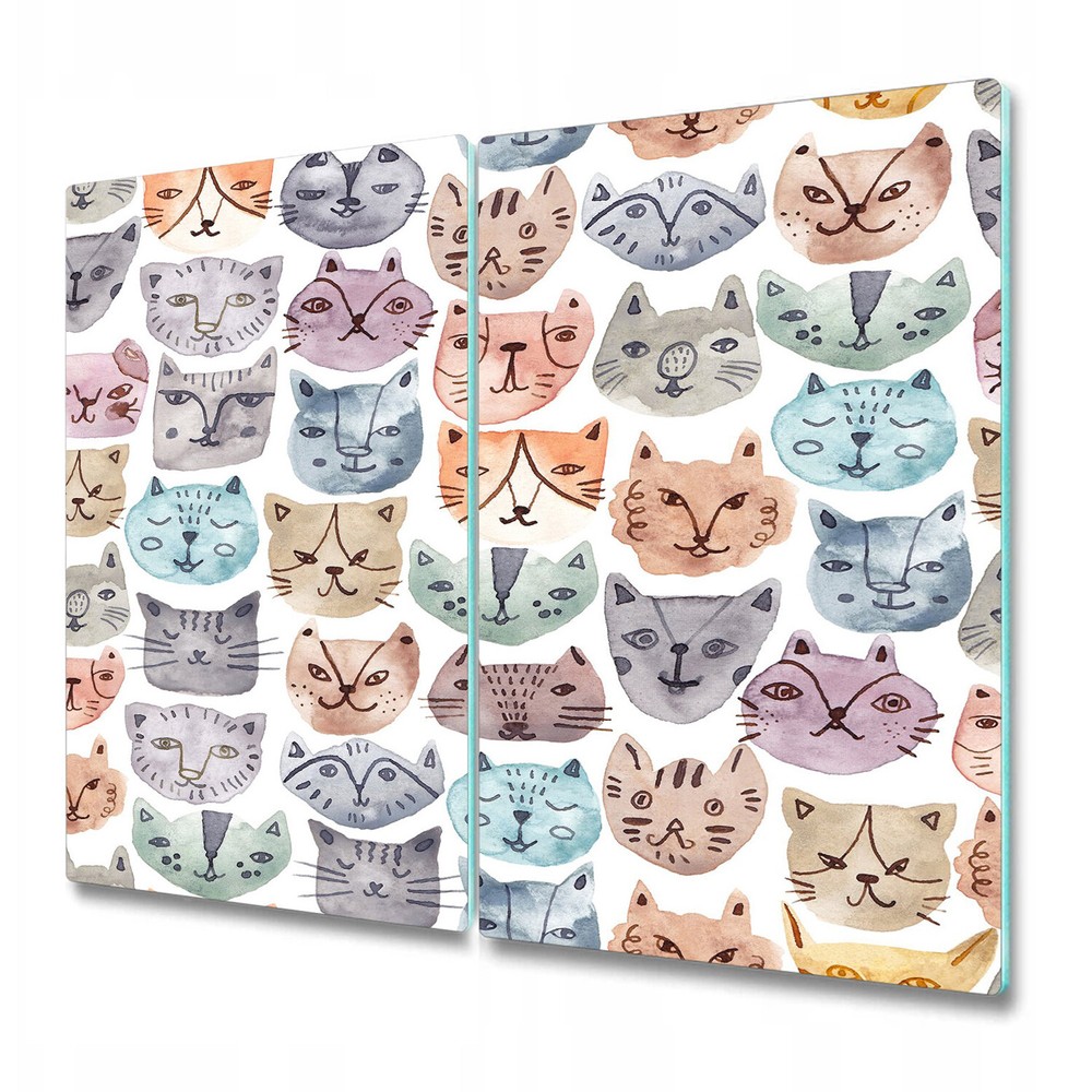 Glass Worktop Kitchen Chopping Board Cute Watercolour Cats Abstract 2x30x52