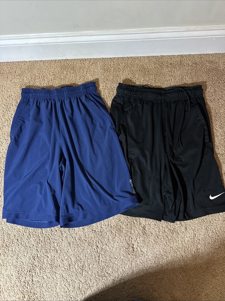 Lot Of 2 Men’s Nike Reebok Athletic Shorts Gym Workout Blue Black Size Small