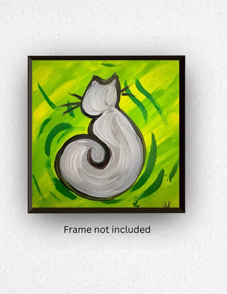Abstract Expressionist Simply Elegant Gray Cat Acrylic 8x8” Paper VLP Original