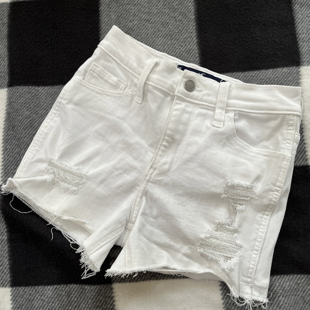 Hollister Women Junior Distressed Jean Denim Shorts W23 Size 00 High Rise -A