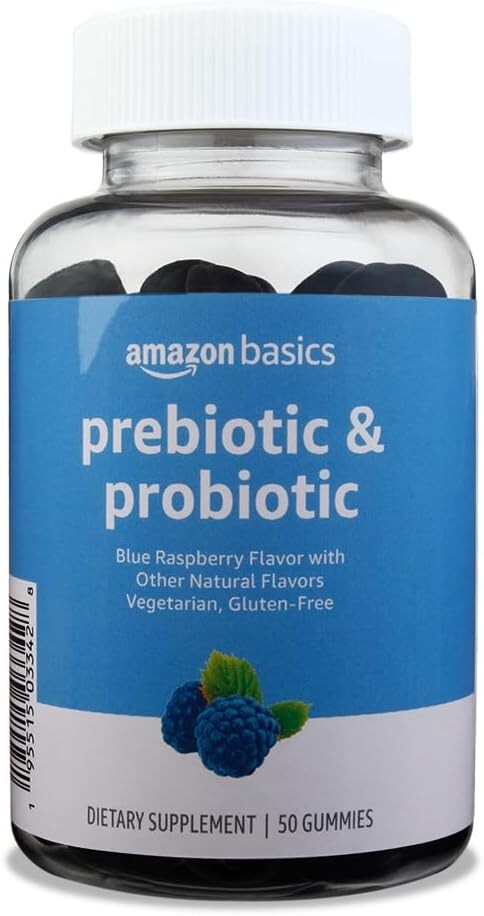 Amazon Basics Prebiotic & Probiotic Gummies, 2 Billion CFU, Blue Raspberry,...