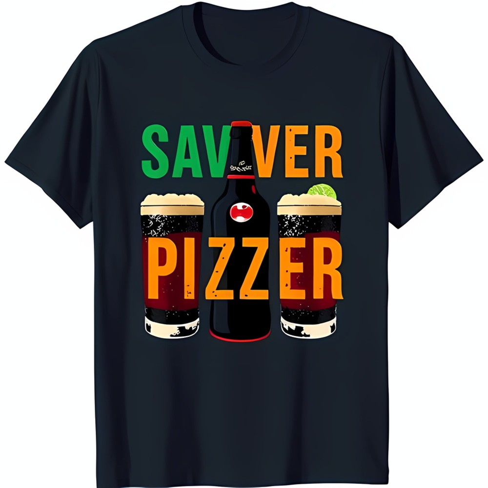 Stylish Black T-Shirt with 'Savver Pizzer' Graphic & Illustrations