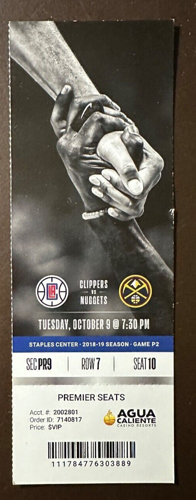 Los Angeles Clippers 10/9/2018 NBA ticket stub vs Denver Nuggets
