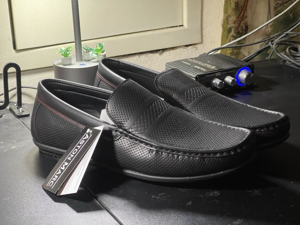 Aston Marc Step-02 Embossed Driving Loafers Men's 11M Black Slip-on Shoes