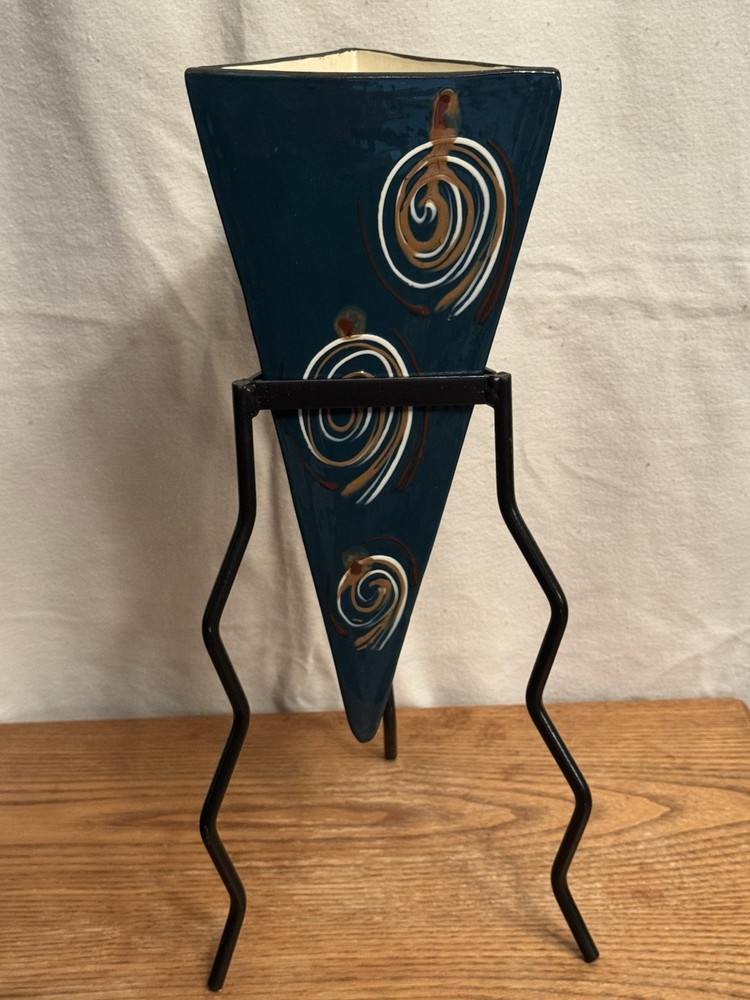 Vintage Staropoli Abstract Art Pottery Vase with Stand Signed John Camille-image