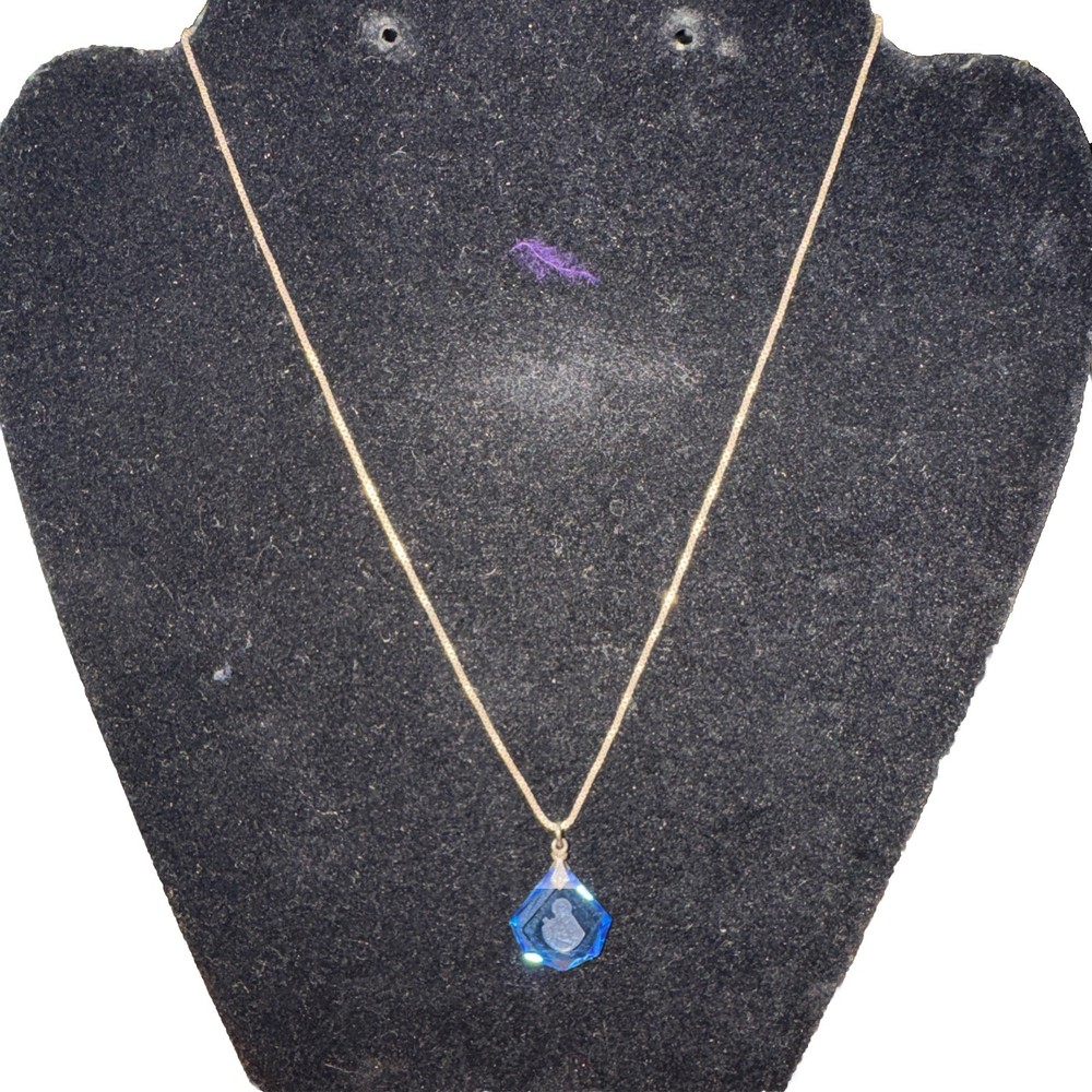 Rare Antique Blue CRYSTAL Intaglio~ST. THERESE DE LISIEUX Pendant~Sterling Chain