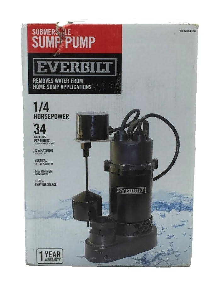 Everbilt 1/4 HP Aluminum Submersible Sump Pump with Vertical Switch