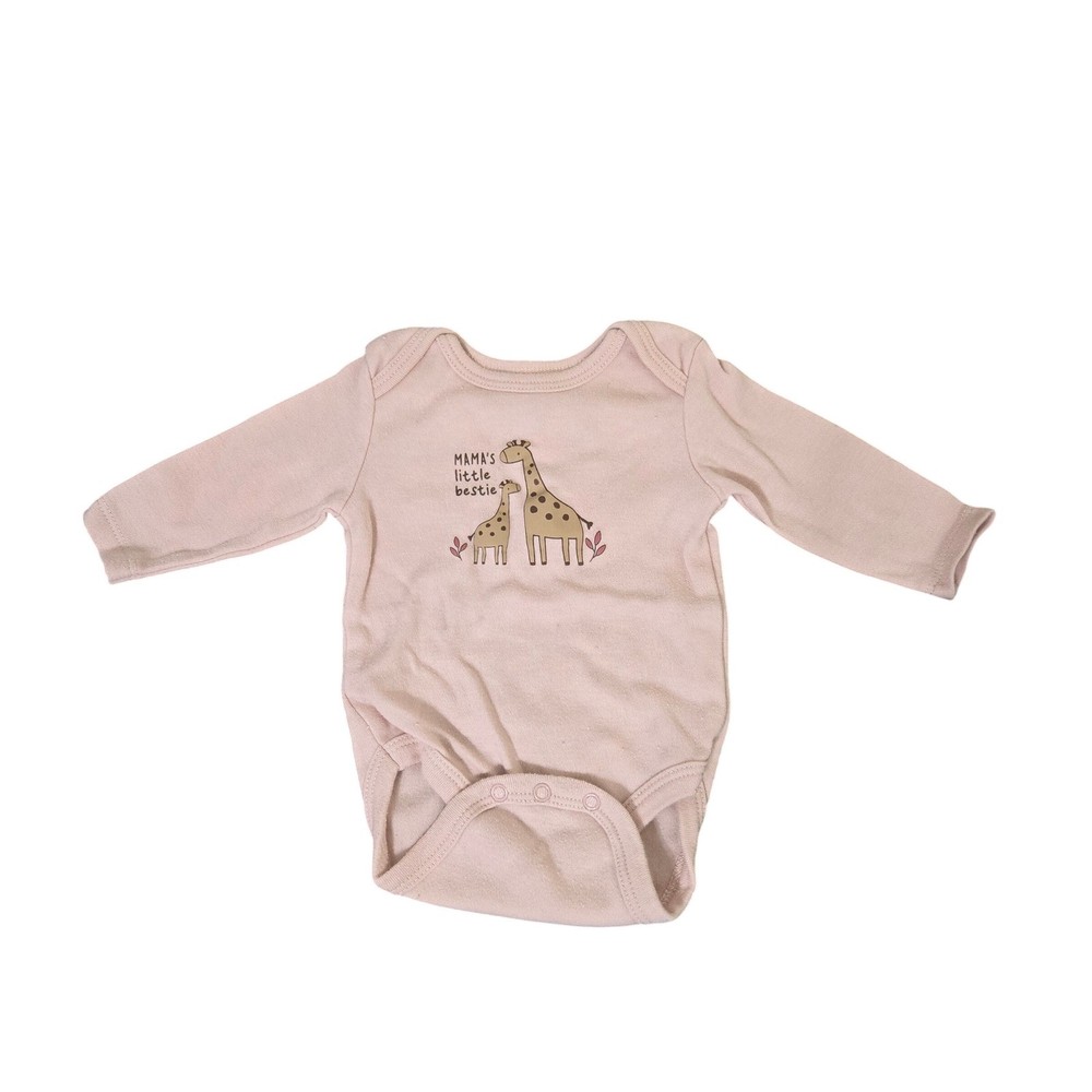 Baby Views 2-Pack Long Sleeve Giraffe Elephant Bodysuits Pink Cream 0-3 Months