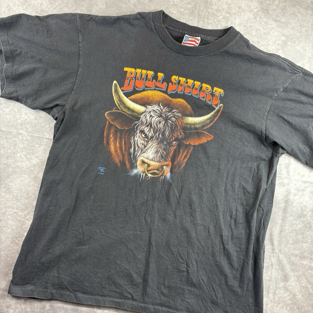 Vintage Trinity Bull Shirt Mens XL Black Faded 90’s Single Stitch USA Animal
