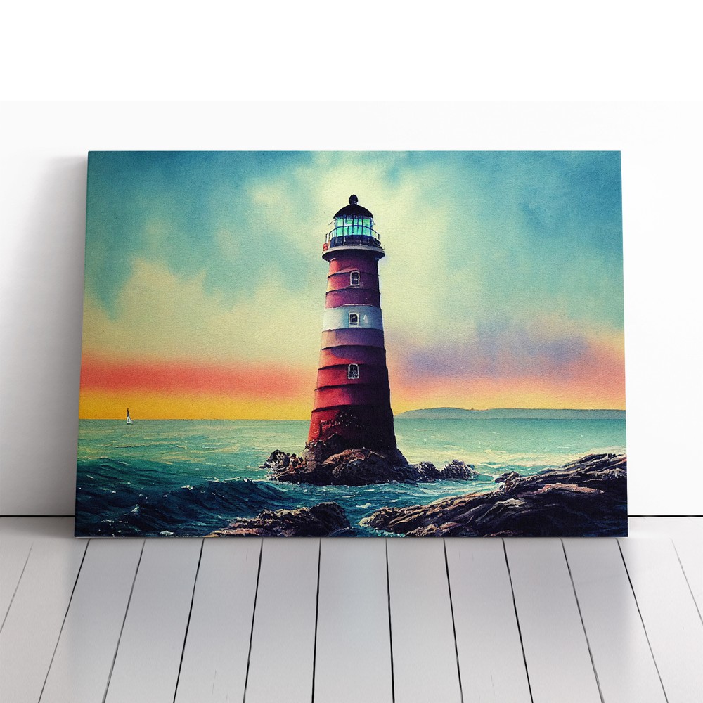 Watercolour Lighthouse Vol.4 Canvas Wall Art Print Framed Picture Home Decor