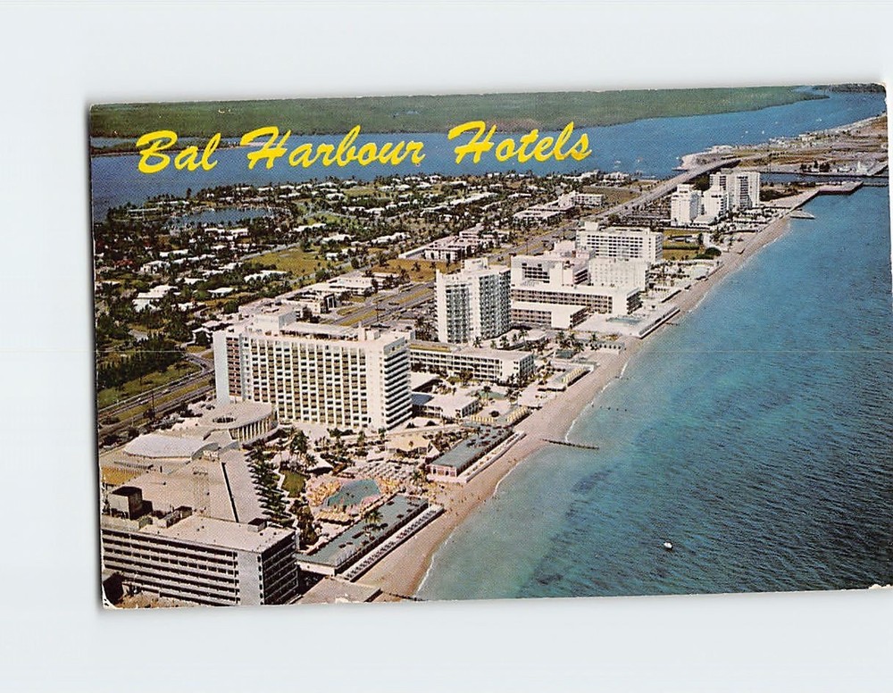 Postcard Aerial View Oceanfront Bal Harbour Hotels Miami Beach Florida USA