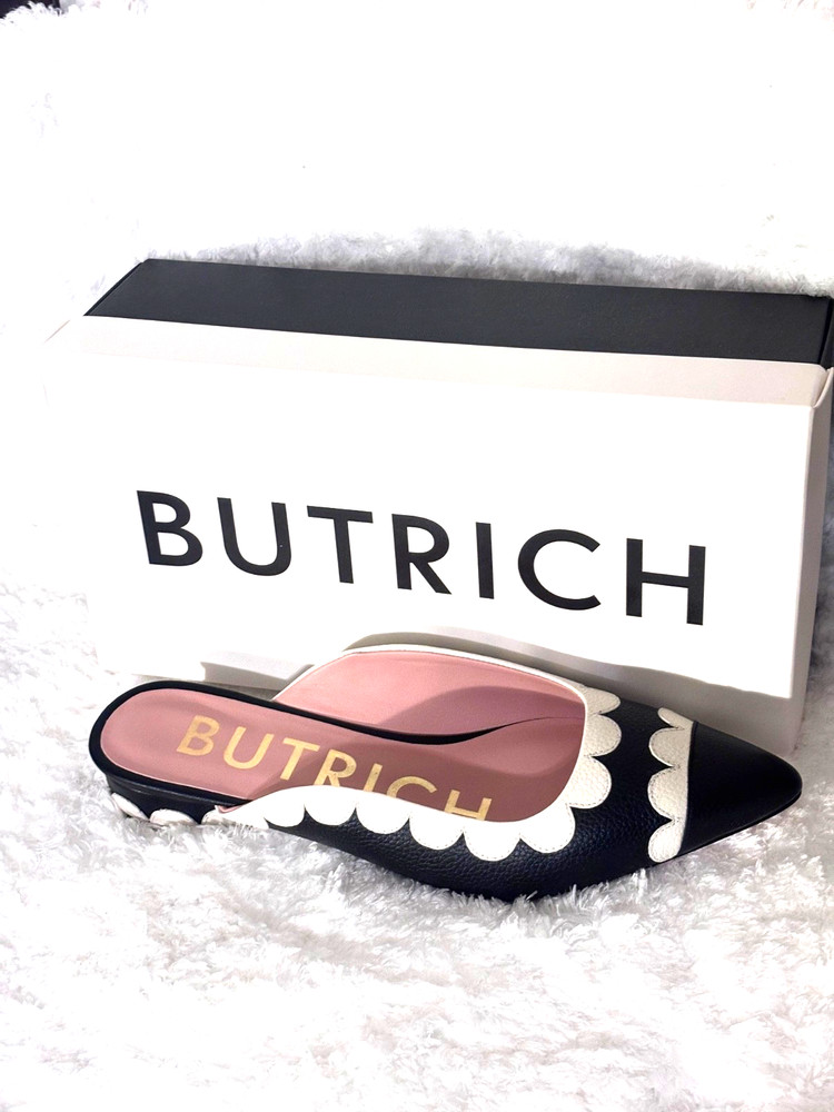Butrich Melanie Flat Mule Black/White Size 40 Slip On Pointy Toe