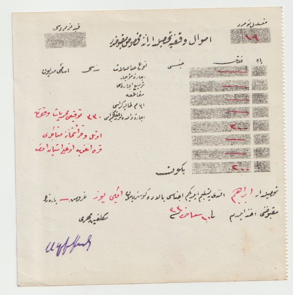 1914 Ottoman Armenian Document - Kutahya - Hotel & Coffeehouse Rent Receipt Rare