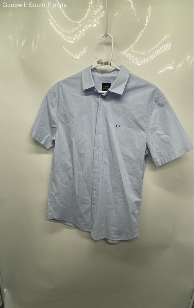 Armani Exchange Mens Blue Check Short Sleeve Regular Fit Button-Up Shirt Size M