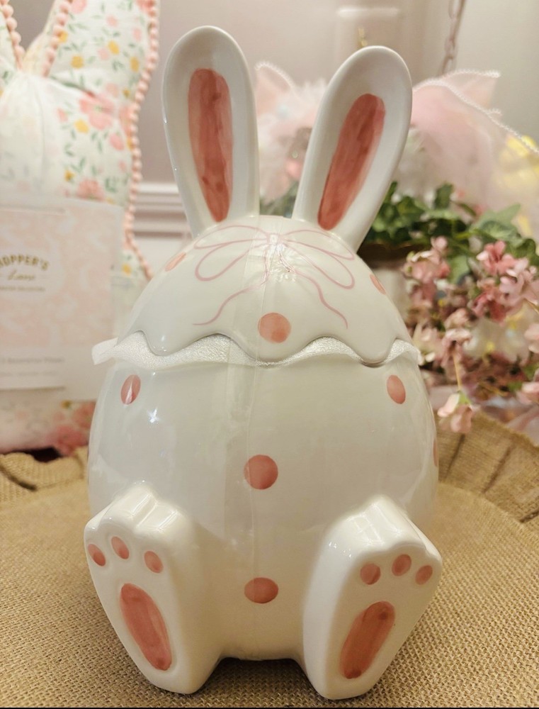🐰NWT Ceramic Polka Dot Bunny Cookie Jar