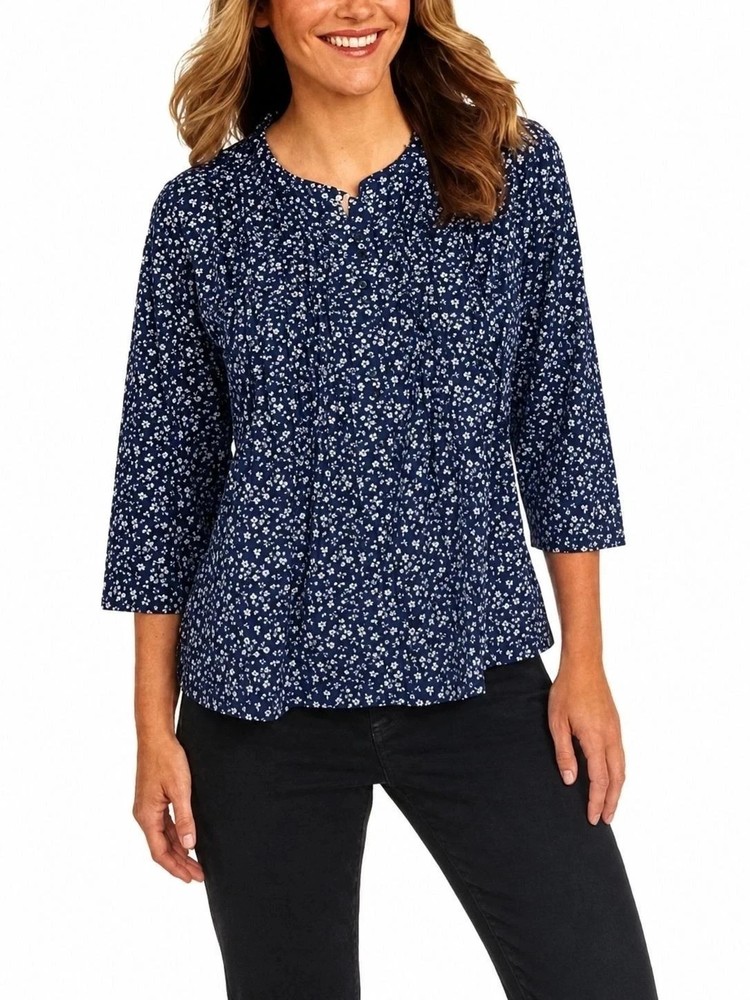 Lands' End Women's Button Front Pintuck Top, Navy, Size: Large, New