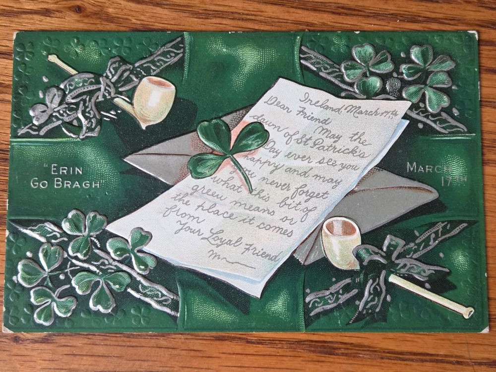 Erin Go Bragh Letter From Ireland Embossed c1910 Vintage Postcard w/1  C  Stamp