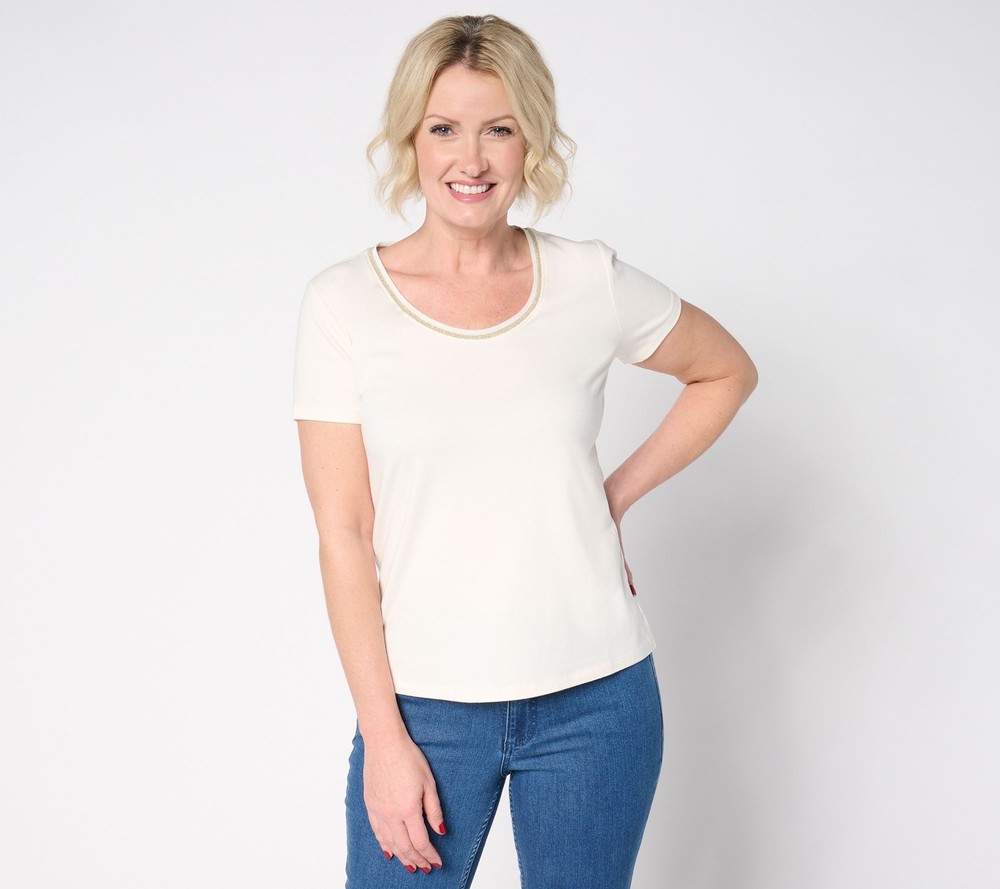 BEAUTIFUL by Lawrence Zarian Women's Top Sz M Scoop Neck Knit White A682063