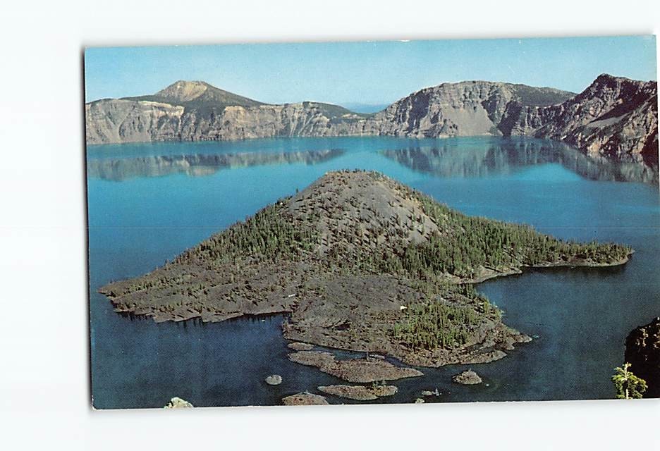 Postcard Crater Lake Wizard Island Oregon USA
