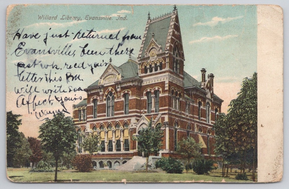 Willard Library Evansville Indiana 1907 Postcard - Illustrated Postal Card Co.