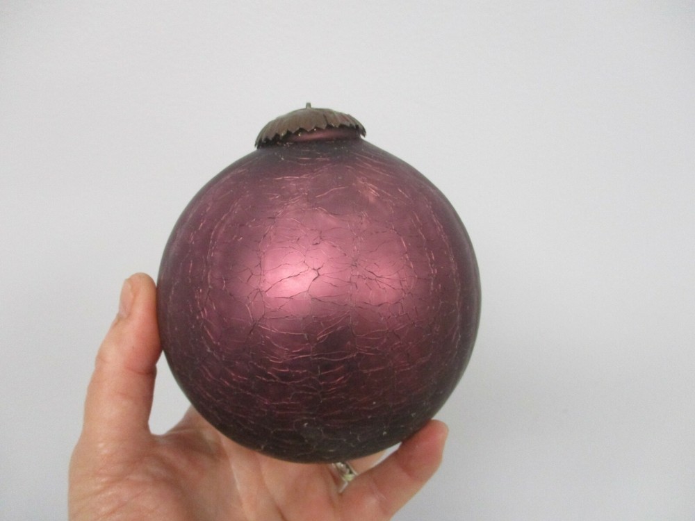 Old World Kugel Christmas Ornament ~ Purple Crackle Glass  Made In India