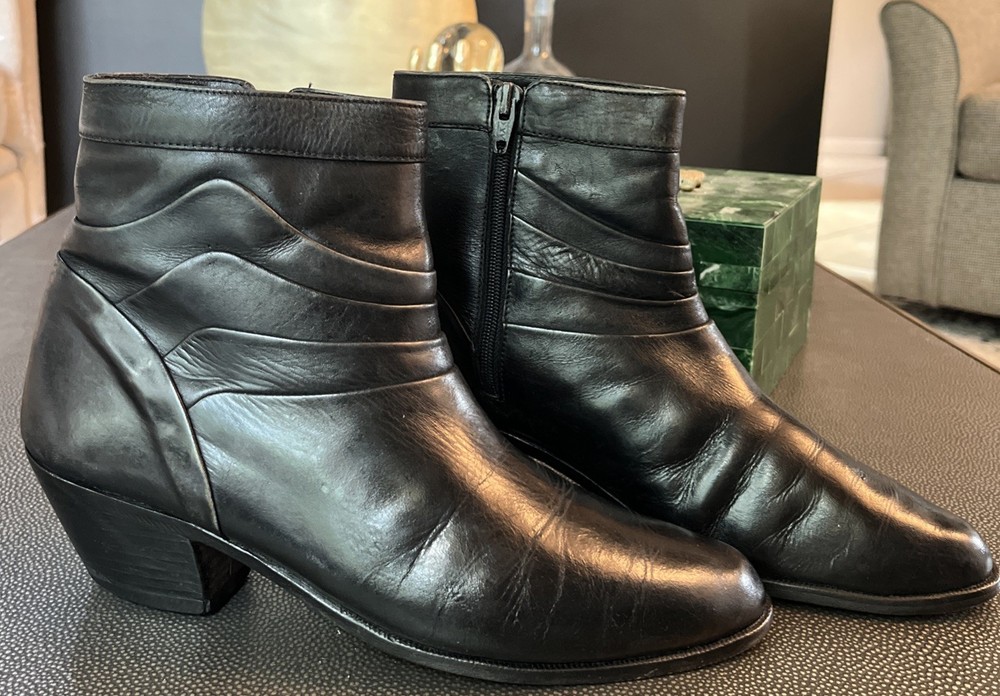 Donato Marrone Leather Boots 8  D Ankle Men’s Side Zip Black Almond Beatles Mod