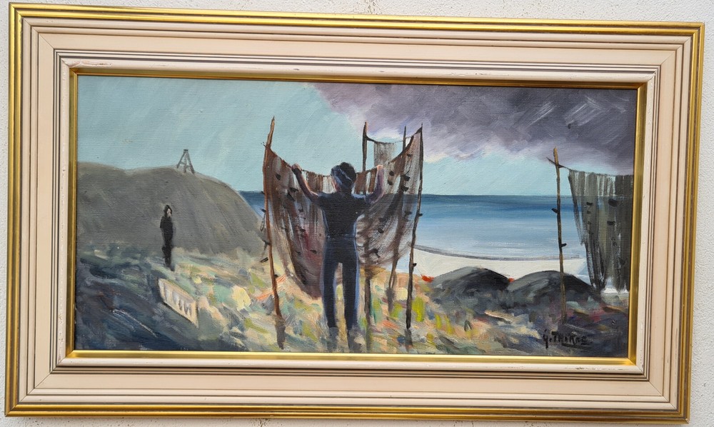 Oil painting artwork with frame picture painting oil painting people sea