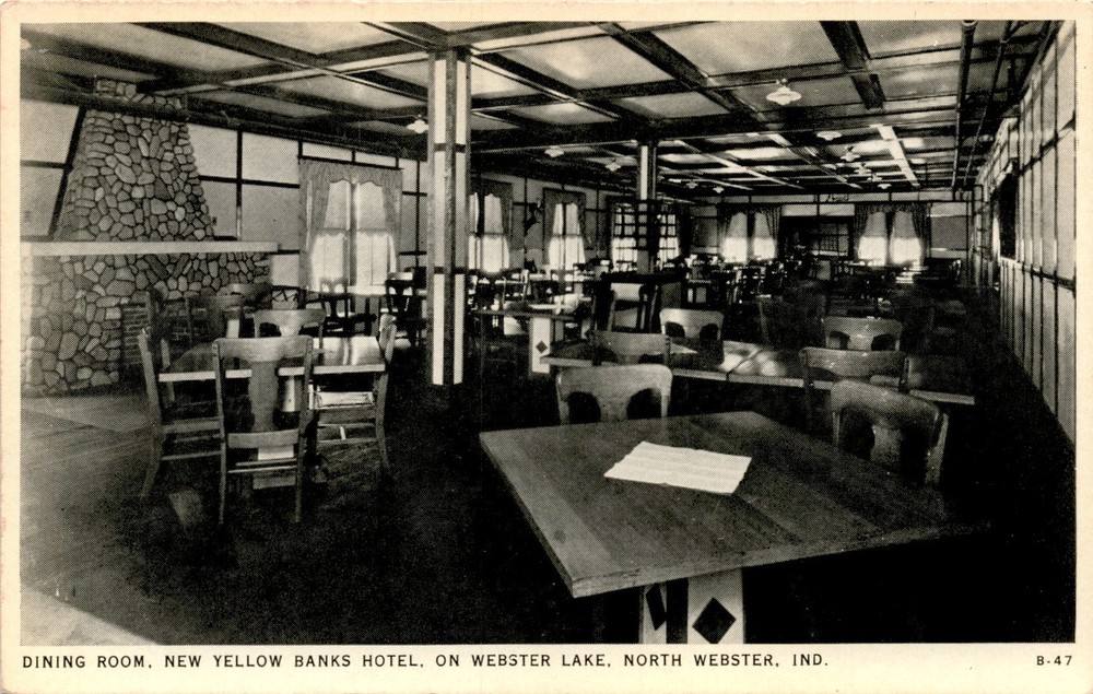 DINING ROOM, YELLOW BANKS HOTEL, WEBSTER LAKE, NORTH WEBSTER, Postcard