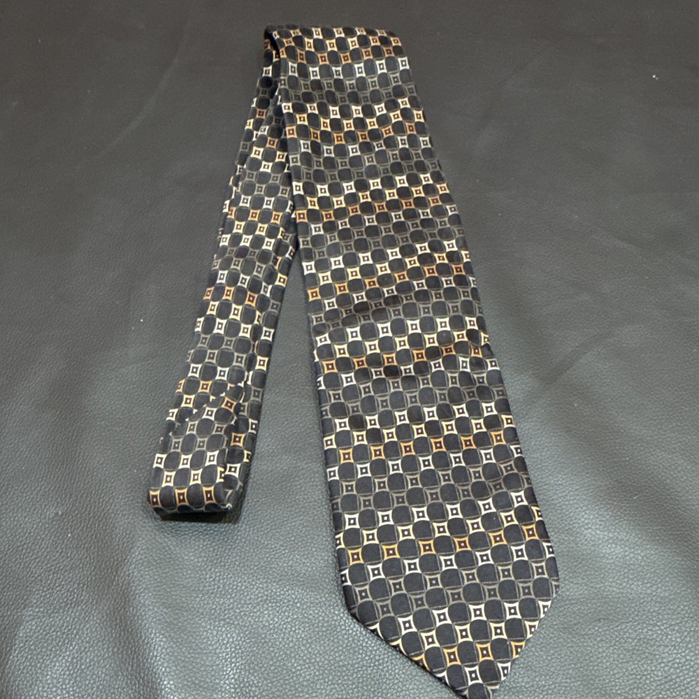 Alexander Julian Colours Men's Tie Black Gold Geometric Woven Pattern