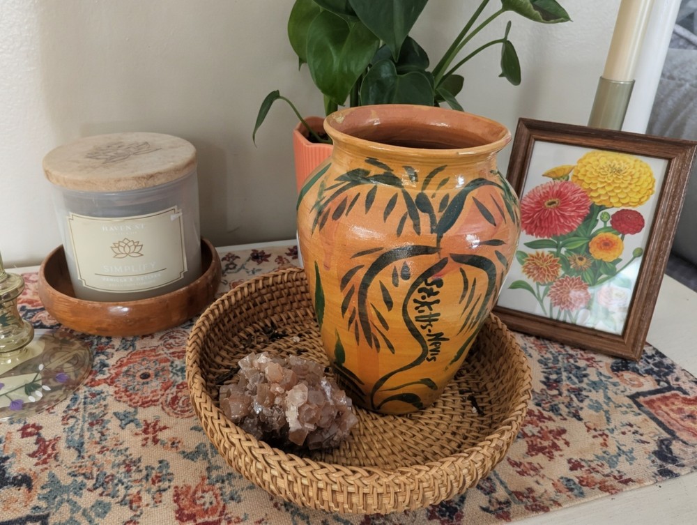 Terracotta Hand-Painted Studio Pottery Vase – Artisan Folk Art Boho