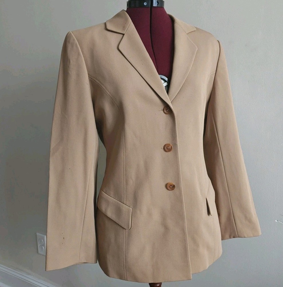 Annex Vintage Women's Blazer Jacket 100% Wool Beige Brown Size 8 Medium Coat