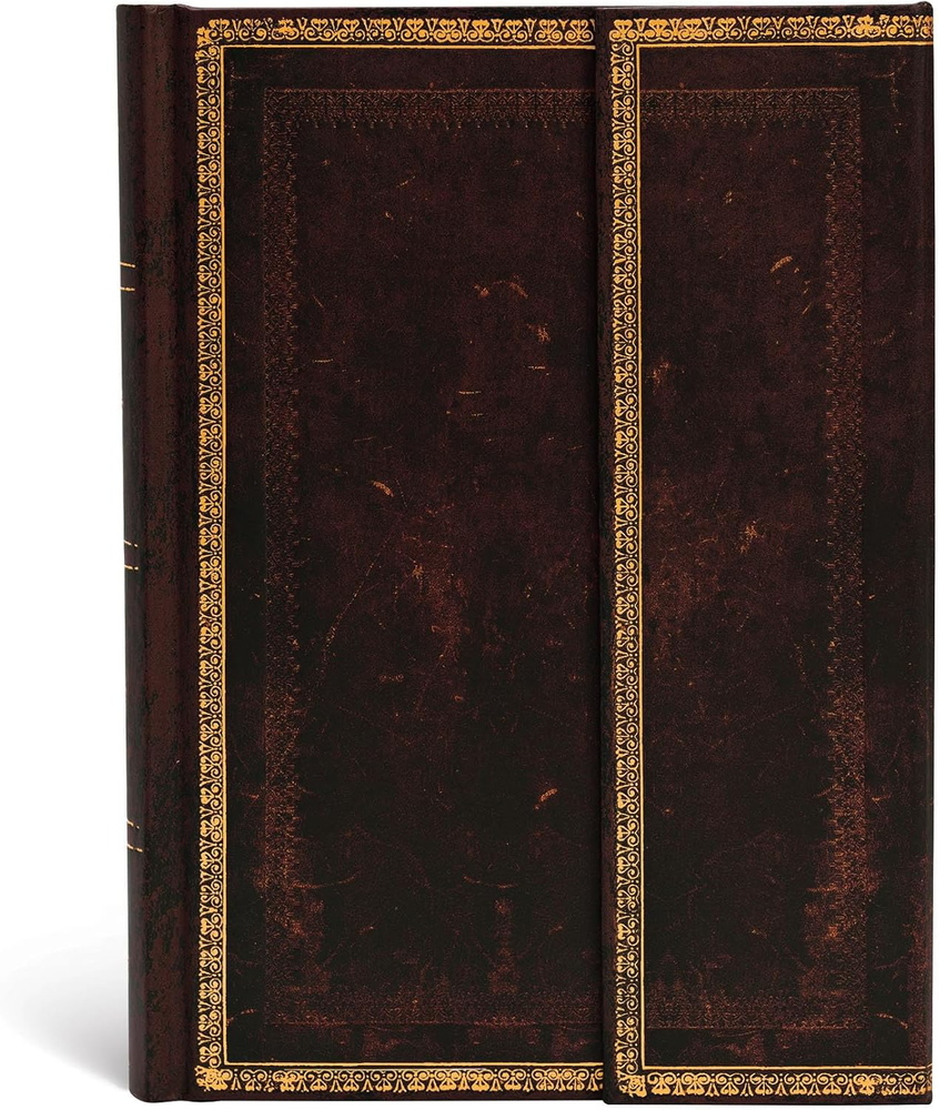 Black Moroccan Leather Hardcover Notebook - Lined 144 Pages 120 GSM Midi Size