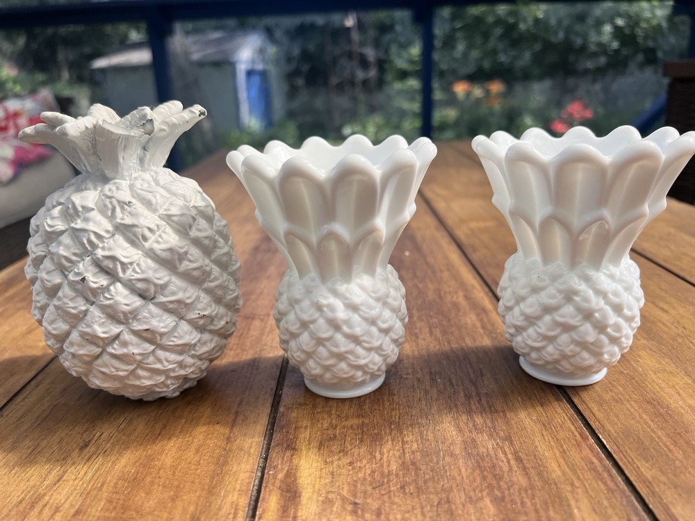 Vintage MCM Milk Glass Pineapple Candle Holders Set Of 2/pineapple decor