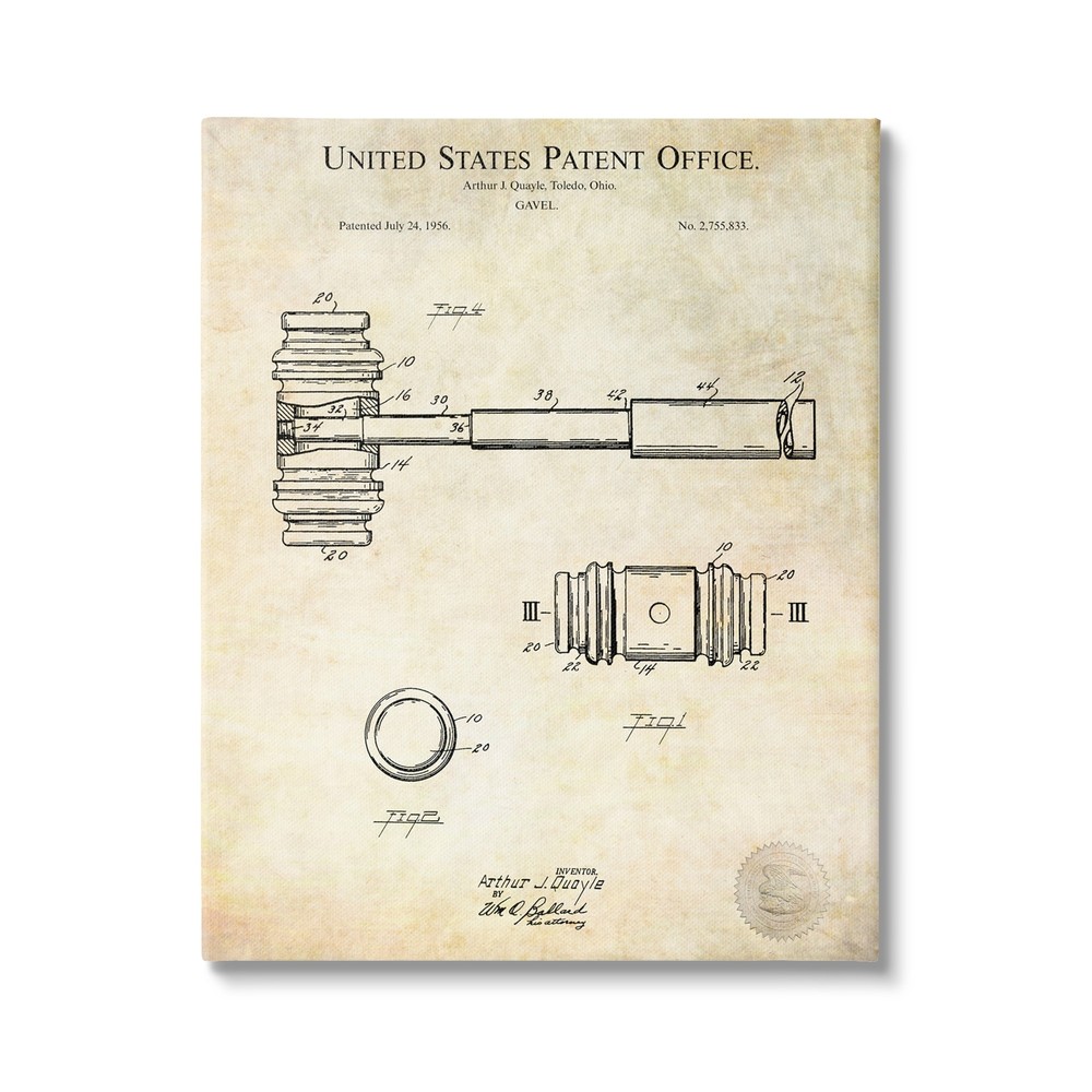 Stupell Vintage Gavel Invention Diagram Patent Text