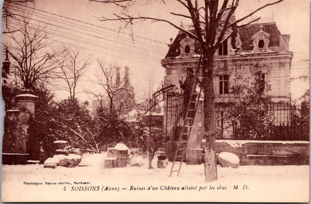 1918 WWI Soissons France Château Ruins Postcard Collotype Marcel Delboy