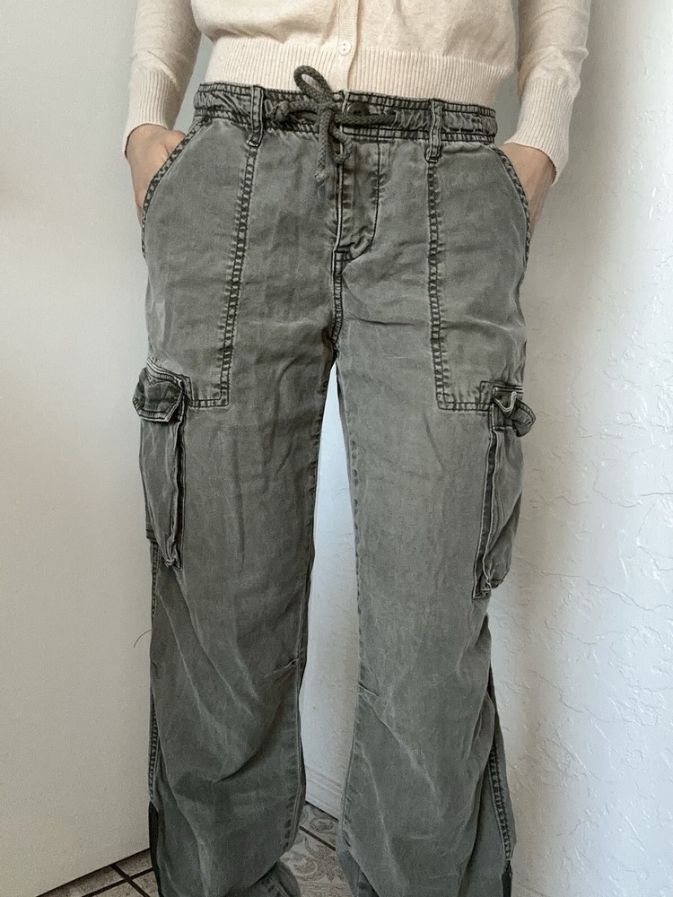 Sanctuary Women 26 Cargo Pants Wide Straight Leg Olive Green Side Pockets