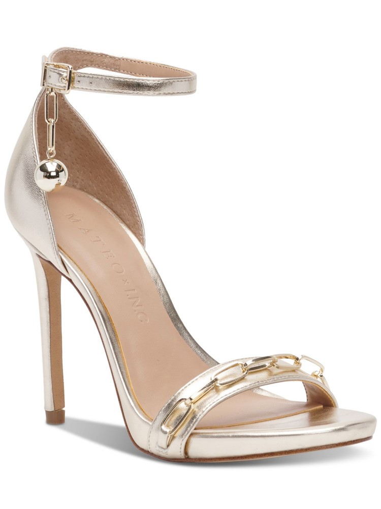 MATEO BY INC Womens Gold Paper Clip Chain Open Stiletto Heeled Sandal 5 M