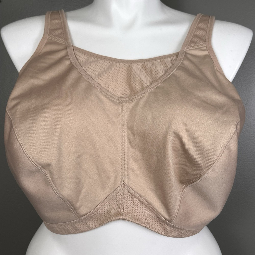 Glamorise 48H No Bounce Med Impact Cami Sports Bra #1066 Wire Free Beige Tan