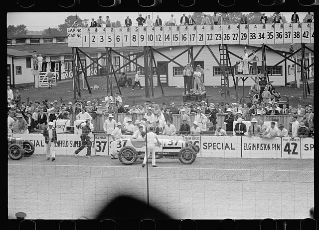 Photo:Peoria Illinois Arthur Rothstein 1938 Auto Race Speed Car Crowd