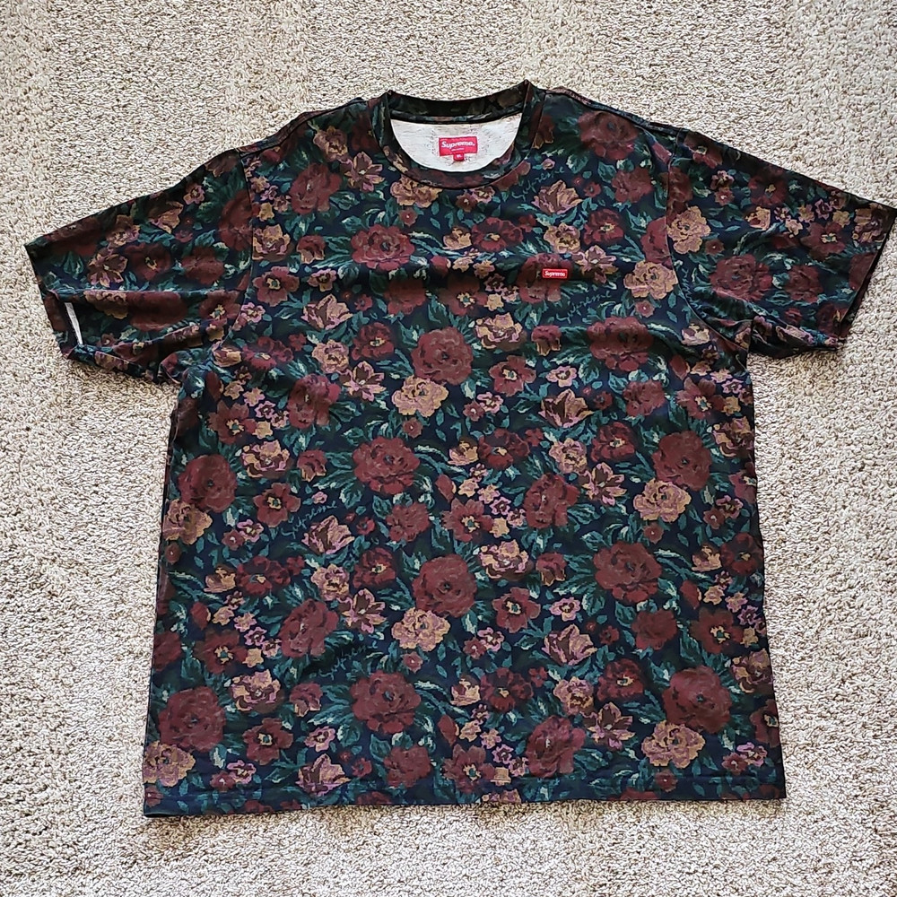 Supreme Men's Multicolor Floral Allover Logo Crew Neck Short Sleeve Tee XL