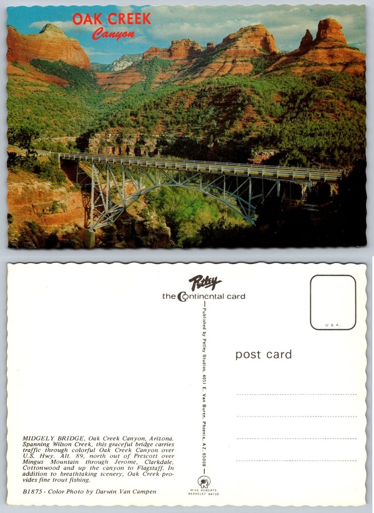 Midgely Bridge Oak Creek Canyon Arizona Chrome Postcard Petley Van Campen